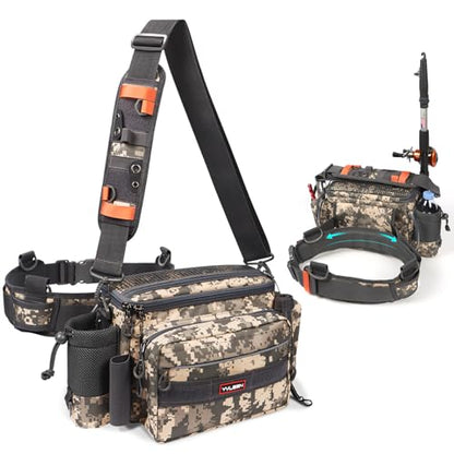 YVLEEN Sling Fishing Tackle Bag - Outdoor Tackle Box - Water-Resistant Waist Bag Cross Body Fly Fishing Sling Pack - color: B：Digital Camouflage