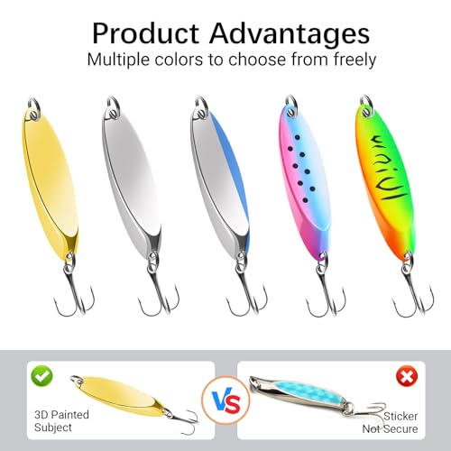Fishing Lures Fishing Spoons, 5pcs/25pcs/30pcs/50pcs Trout Lures Bass Lures Hard Metal Spinner Baits for Salmon Bass Trout - color: 5PCS-21g