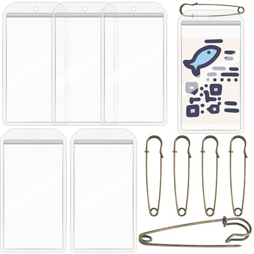 Geyee 6 Pack Fishing Hunting License Holder Waterproof Fluorescent ID Holder with 6 Bronze Safety Pins Heavy Duty for License Permit Protection Hunting Deer Season Supplies(Clear,Vertical) - color: Clear, style: Vertical