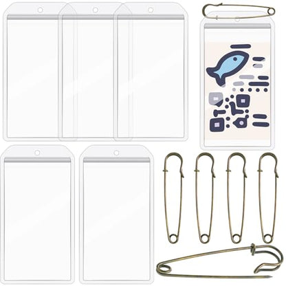 Geyee 6 Pack Fishing Hunting License Holder Waterproof Fluorescent ID Holder with 6 Bronze Safety Pins Heavy Duty for License Permit Protection Hunting Deer Season Supplies(Clear,Vertical) - color: Clear, style: Vertical