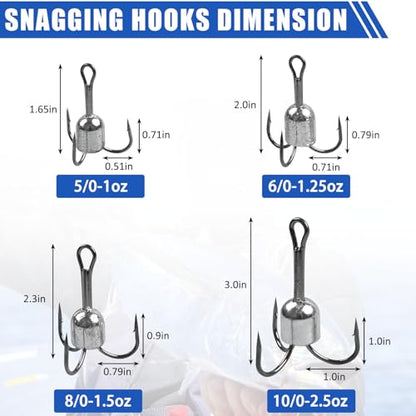 Snagging Hooks Heavy Duty Snagging Weighted Treble Hooks, 4pcs Large Treble Hooks Bunker Snag Hook for Bottom Fishing Trout Salmon 5/0 6/0 8/0 10/0 - size: 6/0(1.25oz)-4pcs