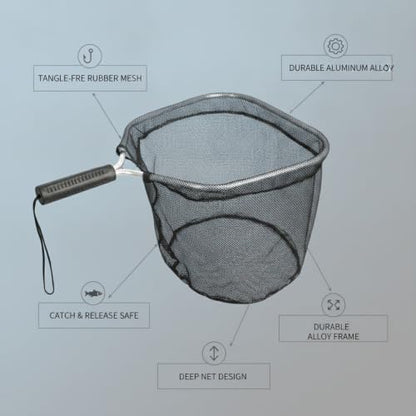 Rubber Mesh Landing Net Head Replacement, Aluminum Alloy Frame for Freshwater Fishing, Smooth Surface Design (1 Pack) - size: 11.81 x 14.17 x 10.24"