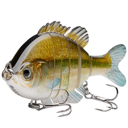 BASSDASH SwimPanfish Multi Jointed Panfish Bluegill Swimbaits Hard Topwater Bass Lures Fishing Lure Crank Saltwater 3.5in/0.85oz - color: Emerald Shiner