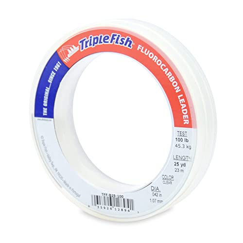 Triple Fish 100% Fluorocarbon Fishing Leader - Clear Invisible Strong and Heavy Duty Highly Abrasion Resistant, Fast Sinking Freshwater & Saltwater - style: 100 Lb, 25 Yd Bracelet