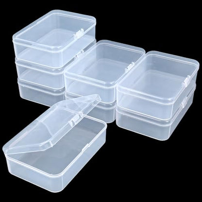 8 Pack Rectangular Clear Plastic Storage Containers | Hinged Lid, For Beads and Small Craft Items, 4.92 x 3.35 x 1.38 inch - size: 4.92 x 3.35 x 1.38 inch