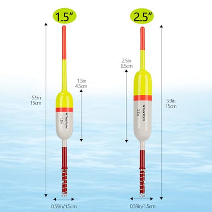 THKFISH Fishing Bobbers Fishing Floats and Bobbers Slip Bobbers for Fishing Balsa Floats Crappie Fishing Bobbers Fixed Bobber (1.5"X0.59"X5.4") (2.5"X0.59"X5.4") - color: Yellow-White-1.5IN