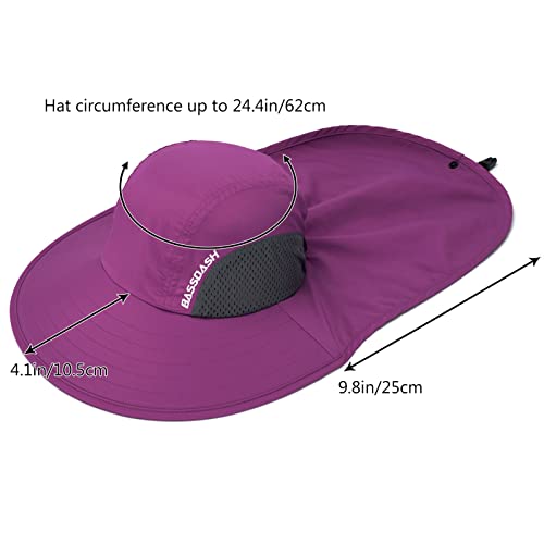 BASSDASH UPF 50+ Unisex Water Resistant Wide Brim Sun Hat with Large Neck Flap Ponytail Fishing Hat for Men Women - color: Purple Orchid
