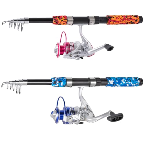 Tripquips Fishing Rod, 6.9ft 2Pcs Telescopic Fishing Pole Set, Spinning Rod and Reel Combo with Carrier Bag Freshwater Fishing Rod and Reel Combos Kits Fishing Gear (Type B: 2PCS Fishing Combo)