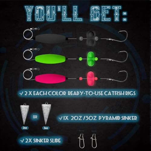 Narcissus Catfish Rigs Set – 6 Pre-Tied Rigs with 2 Sinker Sliders, Float Rigs Tackle, Santee Rig, Circle Hooks 6/0 – Complete & Ready-to-Use Kit - color: Hook Size 5/0-Weight 2 oz New