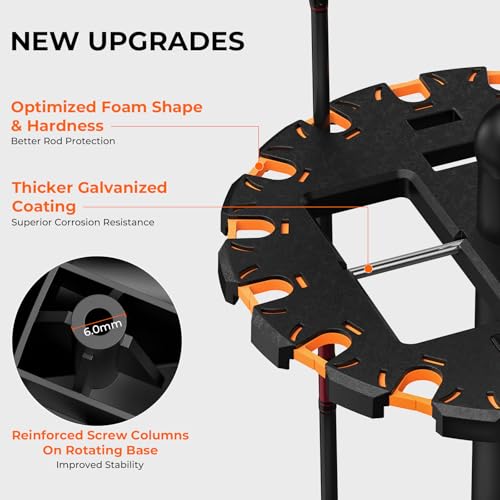 KastKing V16 Rotating Fishing Rod Holder for Garage, Floor Rack Holds Up to 16 Rods & Combos, Space-Saving Pole Organizer with Foam, Durable ABS, Fishing Gear Storage Gift for Men - size: V16 with Rotating Base