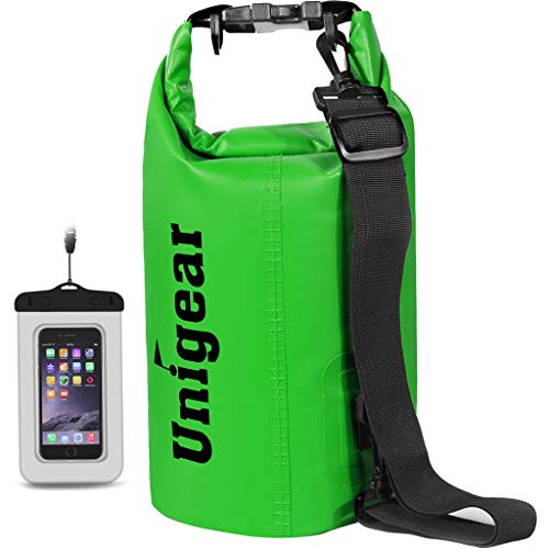 Unigear Dry Bag Waterproof, 2L/5L/10L/20L/30L/40L Floating and Lightweight Bags for Kayaking, Boating, Fishing, Swimming and Camping with Waterproof Phone Case - color: Green, size: 10L