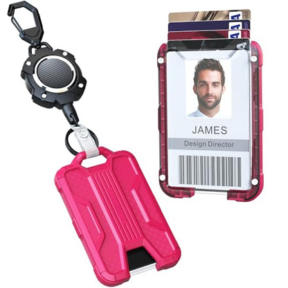 LIUGX Retractable Badge Holders, Heavy Duty Retractable Keychain, Carbon Fiber-Texture, Durable ID Card Holder (Holds 4 Cards), with 31.5” Badge Reel Key Chain, 10,000+ Rebound,Hot Pink - color: Hot Pink