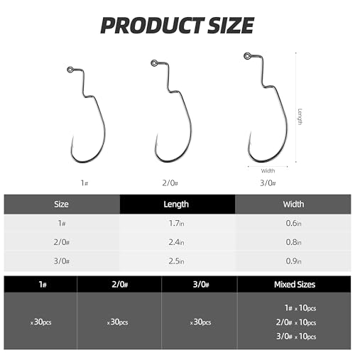 30PCS Drop Shot Offset Worm Hooks - High Carbon Steel Crank Hooks for Bass Fishing, Fits Palomar Knot & All Soft Plastics, Multi-Rig Weedless Fishing Hooks - size: 1#