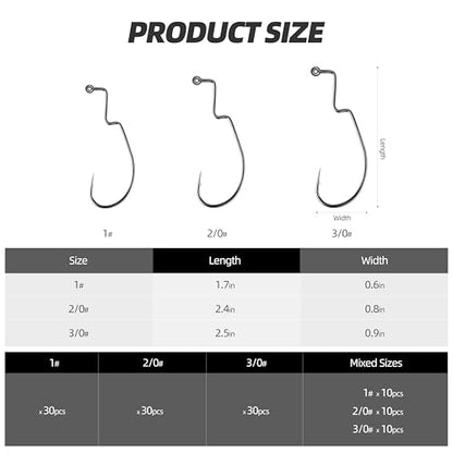 30PCS Drop Shot Offset Worm Hooks - High Carbon Steel Crank Hooks for Bass Fishing, Fits Palomar Knot & All Soft Plastics, Multi-Rig Weedless Fishing Hooks - size: 1#