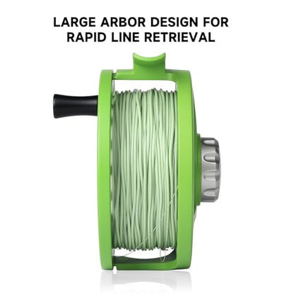 Maxcatch Tino Fly Fishing Reel, Large Arbor All Aluminum with CNC Cutting Trout Fly Reels, 3/4 5/6 7/8wt - color: Reel with Line Pre-loaded (Green), size: 3/4wt