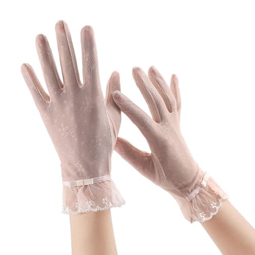 FGSS Summer Sunblock Gloves UV Protection Non-Slip Touchscreen Driving Gloves for Women Cyling Riding Outdoor - color: Pink Lace