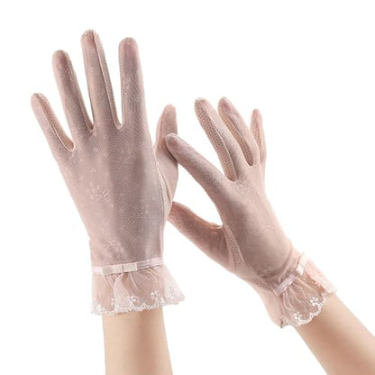 FGSS Summer Sunblock Gloves UV Protection Non-Slip Touchscreen Driving Gloves for Women Cyling Riding Outdoor - color: Pink Lace