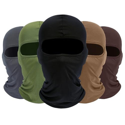 ROXUN Balaclava Ski Mask, 5 Pack Neck Gaiter Motorcycle Summer Cooling | UV Protection Shiesty, Windproof Scarf for Men/Women, Face Mask, Versatile Use - color: Black+dark Gray+army Green+chocolate+sand