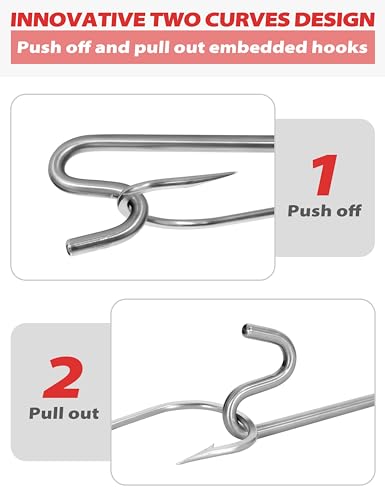 BLUEWING Fishing Hook Remover 12in/24in Stainless Steel Fish Dehooker Saltwater Push and Pull Dehooking Tool, Twist Resistance Design 1pc - color: Red, size: 24", style: Dual Curve Design