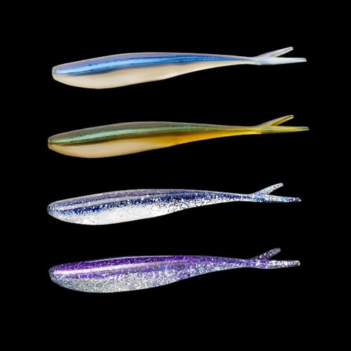 Lunker City Fishing Freaky Fish 5.5" Split Tail Soft Plastic Minnow Bass Lure Stick Bait Shad Jerkbait, 6 Per Bag, Made in The USA - color: 06 Arkansas Shiner