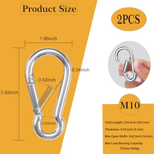 Heavy-Duty Carabiner Clip 1.57"–5.5", Black/Silver Spring Snap Hook, Quick Link Keychain Clip for Keys, Swing Set, Camping, Fishing, Hiking & Traveling (120–1350 lbs) - color: Silver, size: 4Inch(M10)-50PCS