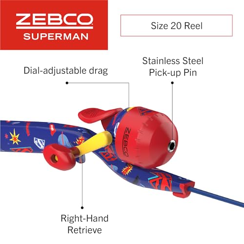 Zebco Youth Floating Spincast Reel and Fishing Rod Combo, Pre-Spooled with 6-Pound Cajun Line - color: Blue/Red/Yellow