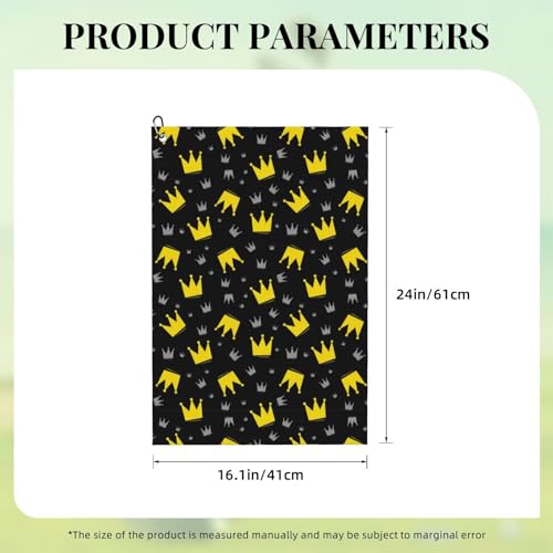 Supdreamc Premium 24x16 Inch Golf Towel with Carabiner Clip, Gold Crowns On Black, Super Absorbent & Quick Dry Microfiber for Club Cleaning & Wiping Sweat on Course - color: Style (101)