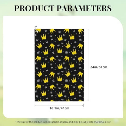 Supdreamc Premium 24x16 Inch Golf Towel with Carabiner Clip, Gold Crowns On Black, Super Absorbent & Quick Dry Microfiber for Club Cleaning & Wiping Sweat on Course - color: Style (101)