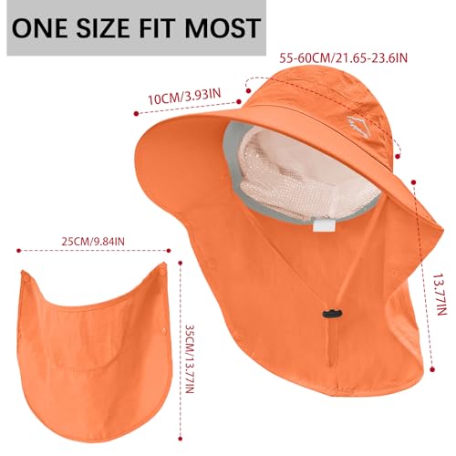 Rosoz Sun Hat for Men Women with Neck Flap,Wide Brim UPF50+ Fishing Hat with Detachable Face Cover Outdoor Sun Protection Hat - color: 1pack-orange