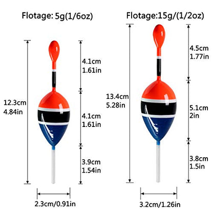 THKFISH Fishing Floats Bobbers Slide Floats Balsa Fishing Bobber Slip Bobbers for Crappie Panfish Trout Bass (1/2oz 2"x5.28") (1/6 1.6"x4.8") 5Pcs - color: Blue and Red, size: 1/2 oz 2"x5.28" - 5Pcs