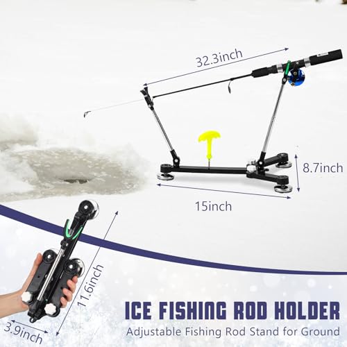 Hungdao 96 Pcs Ice Fishing Gear with Ice Fishing Rod, Reel Combo, Jigs, Cleats, Rod Holder for Men Outdoor Gifts