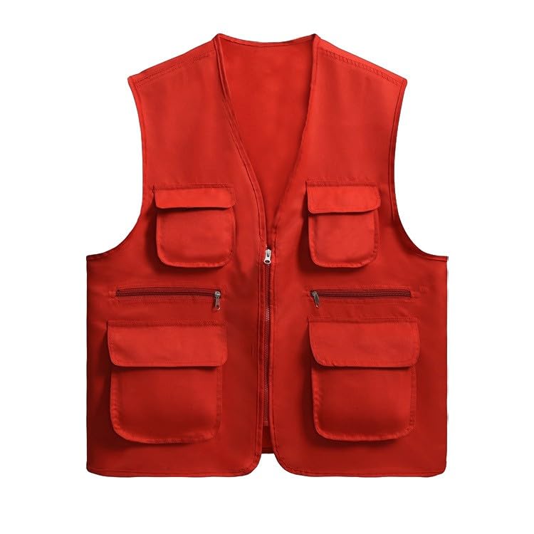 Unisex Men's Women's Lightweight Fishing Tank Vest Casual Outdoor Hiking Travel Cargo Jacket Waistcoat Multi Pockets - color: Red, size: Medium