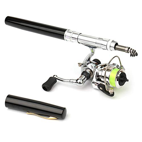 Lixada Fishing Rod Reel Combo Mini Pen Fishing Pole Kit Telescopic Fishing Rod Spinning Reel Combo Kit - color: Black, size: 1.0 m