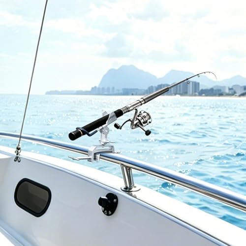 2 Pack Fishing Rod Holders for Boat, 360° Adjustable Stainless Steel , Compatible with Round/Square Rail & Boat Gunwale, Marine Grade Fishing Rod Mount for Boat Kayak - color: Silver