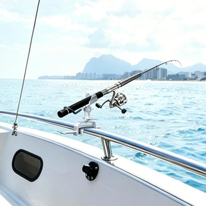 2 Pack Fishing Rod Holders for Boat, 360° Adjustable Stainless Steel , Compatible with Round/Square Rail & Boat Gunwale, Marine Grade Fishing Rod Mount for Boat Kayak - color: Silver