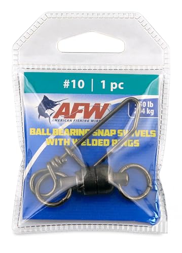 AFW Solid Brass Ball Bearing Snap Swivels with Welded Rings - Black Finish, Up to 450 lb Test Capacity, Patented Bullet Shaped Head for Reduced Water Resistance, Fluid Rotation - size: 1 pc, #10, 450 lb test