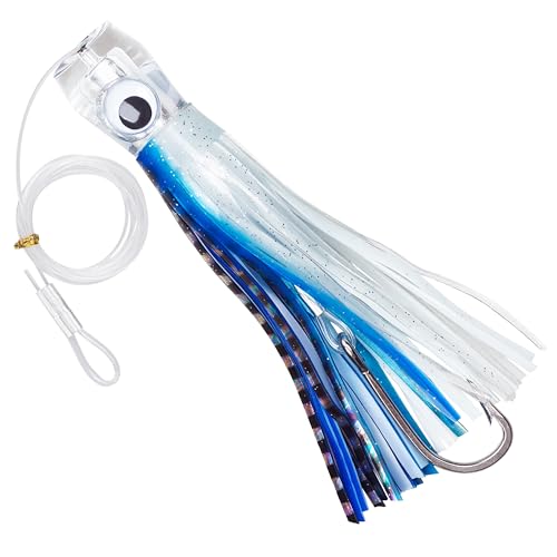 Saltwater Fishing Lures 6/9inch Trolling Lures for Marlin Mahi Tuna Dolphin Shark Big Game Deep Sea Fishing Baits Squid Skirts Rigged Hooks Ocean Gear Tackle - color: Blue-1pcs, size: 6inch