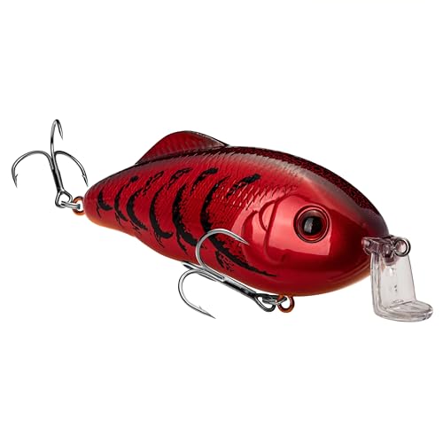 Strike King Hybrid Hunter Shallow Jr. Fishing Lure, Shallow Diving Crankbait, 90-Degree Bill, 3D Eyes, Loud Rattle, Dives 1 to 3-Feet,Size 4 & 6 Treble Hooks - color: Delta Red, size: 1 oz