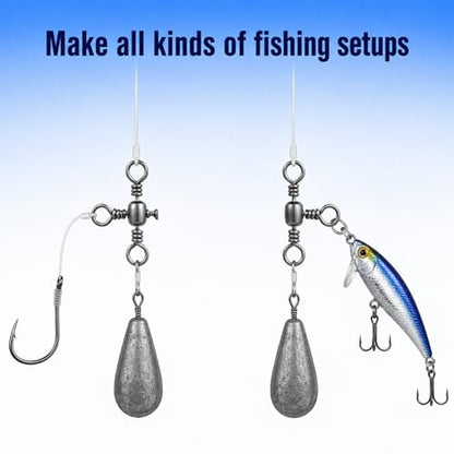 100Pcs 3 Way Swivel Fishing Tackle, Three Way Swivels Cross Line Barrel Swivel Trolling T-Turn Connection Fishing Swivels Saltwater for Fishings Tackle Catfish Rigs 6# 7# 8# 10# 12#