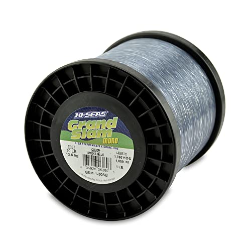 HI-SEAS Grand Slam Monofilament Fishing Line - Strong & Abrasion Resistant in Clear, Pink, Green, Smoke Blue, Fluorescent Yellow Freshwater & Saltwater - 1 lb Spool - color: Smoke Blue, style: 30 Lb Test, 0.55 Mm Dia, 1760 Yd