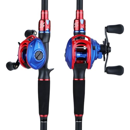 Sougayilang Fishing Rod and Reel Combo, Telescopic Fishing Pole with Baitcasting Reel Combo, 2-Piece Baitcaster Fishing Combo