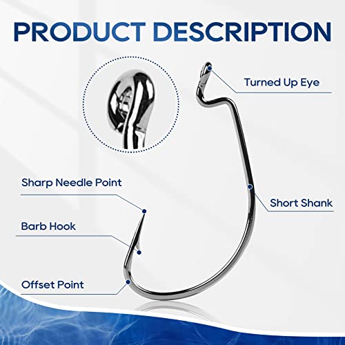 UCEC Fishing Hooks Offset Shank Worm Hooks Extra Wide Gap 2X Strong Carbon Steel Bait Jig for Bass Fishing Trout Catfish Saltwater Freshwater 1/0 2/0 3/0 4/0 5/0 30pcs/Box - size: 2/0 30pcs