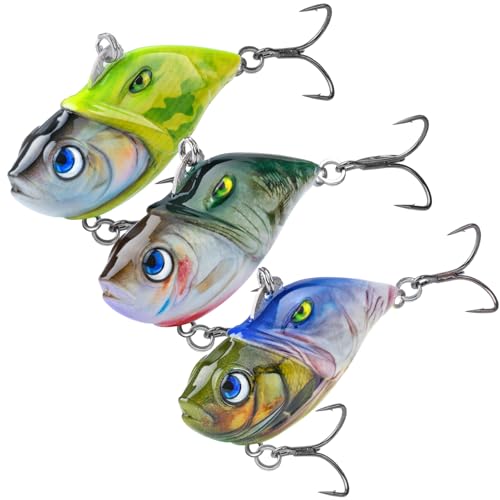 HANDING 3PCS Rattling Lipless Crankbait, Bass Fishing Lure for Freshwater and Saltwater, Fast Sinking, Mustad Hook, Angler's Gift, for Crappie Trout, 3/8oz, 1/2oz and 1oz - color: A2-1.8in 3/8oz