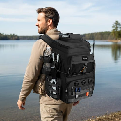 Goture Fishing Backpack, 900D Water-Resistant Tackle Bag with Rod Holders, Insulated Cooler Compartment, 55L Large Capacity Fishing Gear Storage for Saltwater&Freshwater Camping Hiking,Gifts for Men - color: A2:black(without Tackle Boxes)