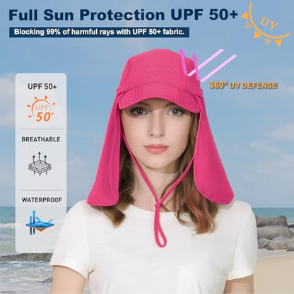 Surblue Neck Face Flap Outdoor Cap UV Protection Sun Hats Fishing Hat Quick-Drying UPF50+ - color: Rosered, size: Small