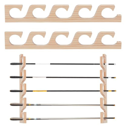 UNICRAFTALE 2Pcs Horizontal Fishing Rod Holders for Garage Bamboo Wall Mount Fishing Pole Holders Antique White Wall Ceiling Rack 5 Fishing Pole Storage for Fisherman Basement 15.7"x2.36"x0.59"