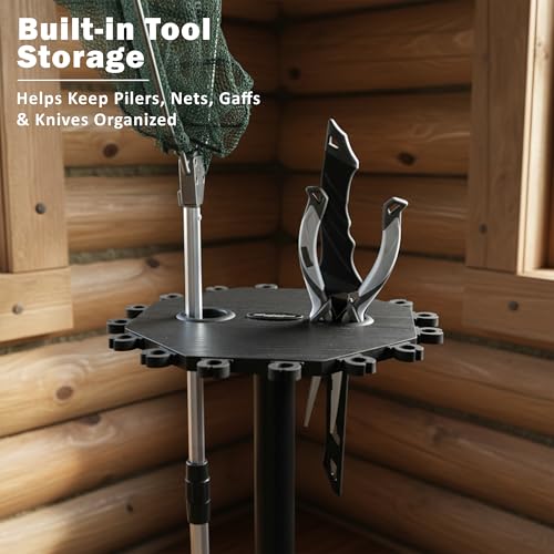 Rush Creek Creations 16-Rod Round Fishing Rod Holder for Garage, 360° Access Fishing Pole Holder for Fishing Rods, Reels, Gear, and Accessories, Securely Holds 16 Rods, Gray - color: Gray