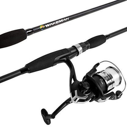 Fiberglass Fishing Pole - Strike Series 78-Inch Collapsible Rod and Spinning Reel Combo, EVA Handle, Pre-Spooled Reel, Fishing Gear for Catching Walleye, Bass, Trout, and More by Wakeman - color: Blackout