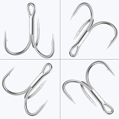 Fishing Red Treble Hooks- 80/120pcs Sharp Round Bend Barbed Treble Hook High-Carbon Steel Triple Hooks for Bass Trout Saltwater Freshwater Size 1/0 1 2 4 6 8 10 12 14 - color: WHITE, size: 120PCS-10#