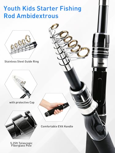 Fishing Pole Kit, Carbon Fiber Telescopic Fishing Rod and Reel Combo with Spinning Reel, Line, Bionic Bait, Hooks and Carrier Bag, Fishing Gear Set for Beginner Adults - size: Kids 5.25ft/1.6m